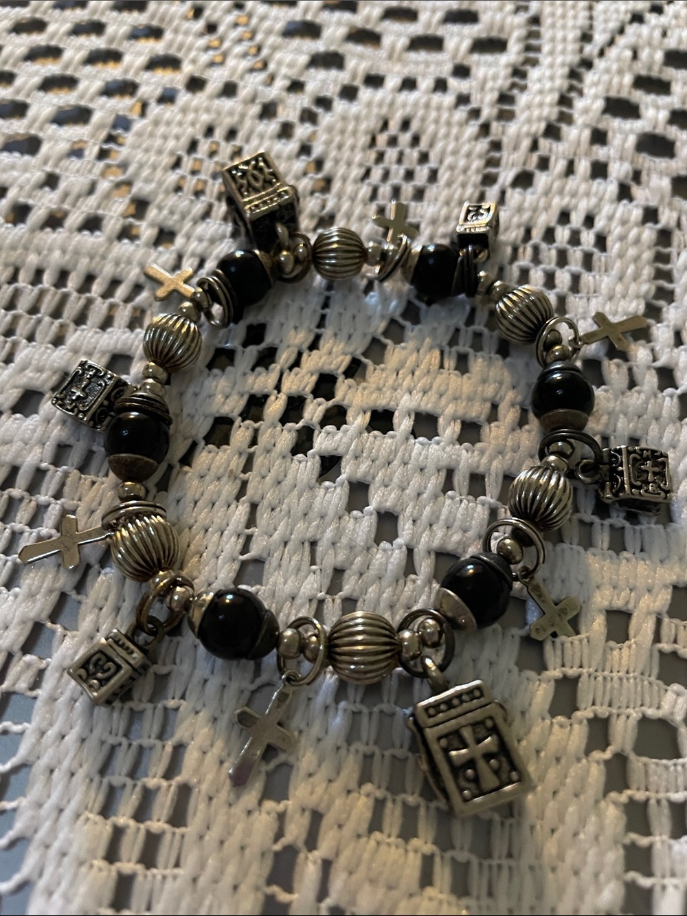 NWOT Onyx and Silver Charm Bracelet